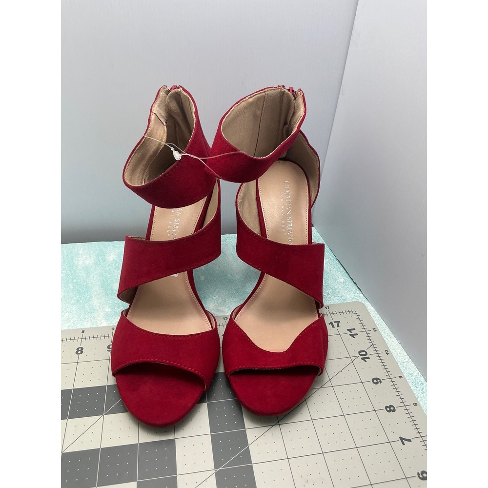 Christian Siriano Red Faux Suede Multi Strap Ankle Cuff Heels Size 9 173452